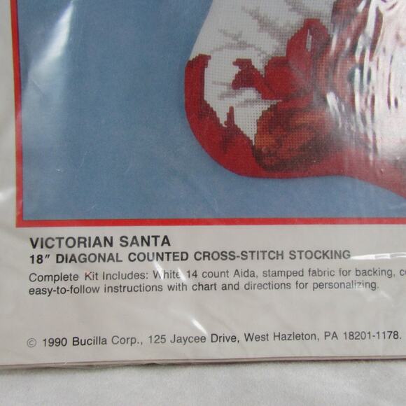 Bucilla Victorian Santa Teddy Bear Counted Cross Stitch Stocking Kit New Sealed - Picture 3 of 5